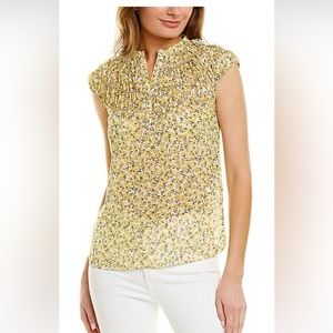 NWT Max Studio XS georgette floral button down cap sleeve blouse